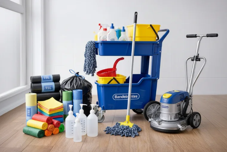 Equipamentos e carrinho de limpeza